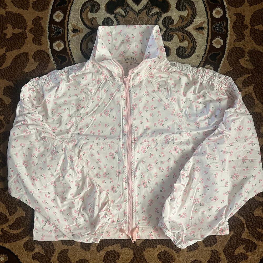 Light Pink with Pink Floral Print Windbreaker Zip Up Jacket